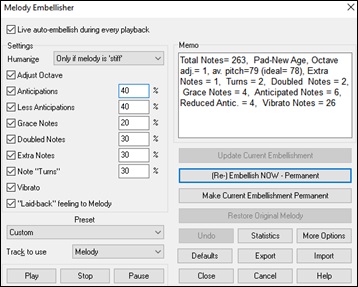 Melody Embellisher dialog